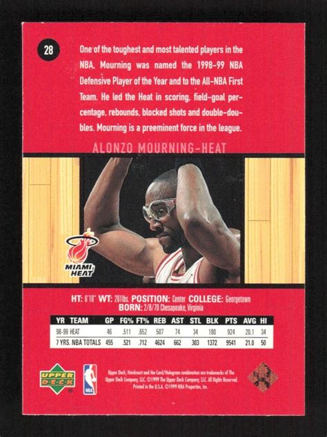 1999 00 Upper Deck Hardcourt Alonzo Mourning 28 Miami Heat EBay