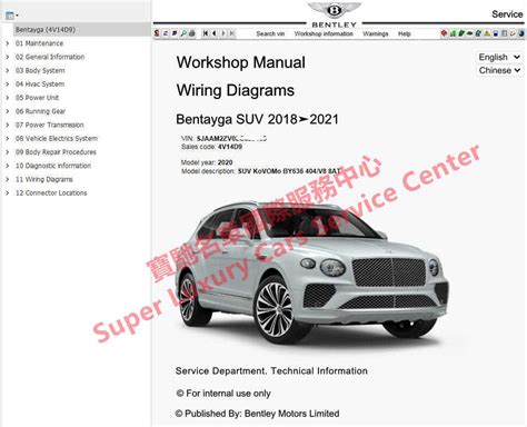 Bentley Bentayga Azure Workshop Service Repair Manual Wiring