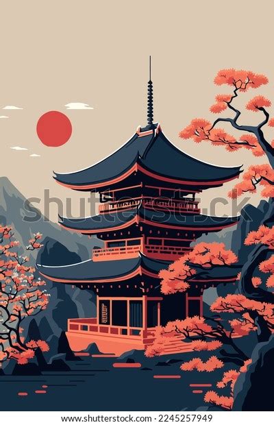 Illustration Japan Temple Asian Pagoda Japanese Stock Vector (Royalty ...