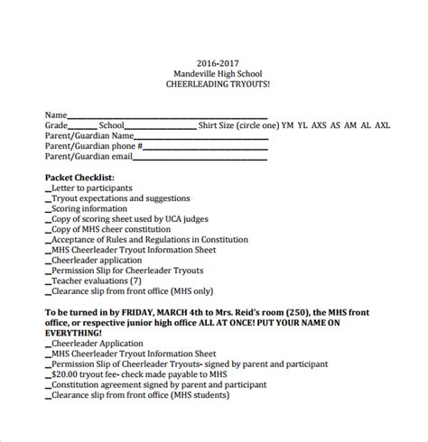 Free 5 Sample Cheerleading Tryout Score Sheet Templates In Pdf