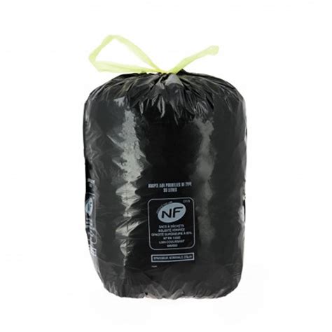 Sac Poubelle L Noir Nf Liens Coulissants Microns Carton De