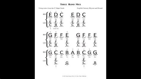 Three Blind Mice Arranged For Piano With Big Letter Notation By Dennis