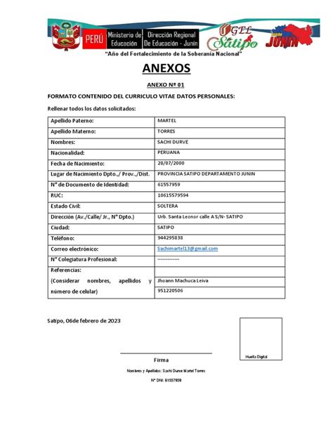 Anexos Convocatoria Cas 001 2023 Ugel Satipo Sachi Pdf