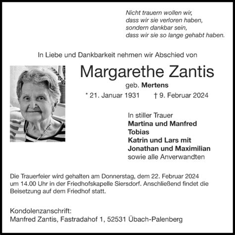 Traueranzeigen Von Margarethe Zantis Aachen Gedenkt