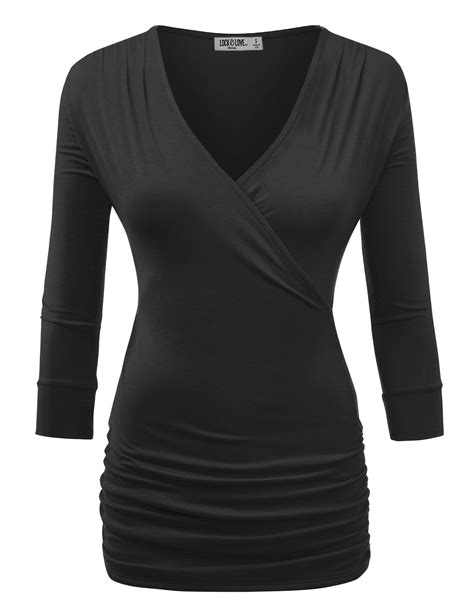 Made By Johnny Womens Deep V Neck 3 4 Sleeve Slim Fitted T Shirt