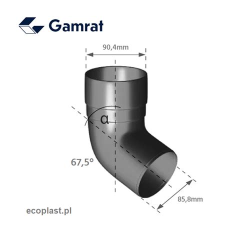 GAMRAT PVC ceglasty Kolano wylewka 90mm kąt 67 5 ECOPLAST