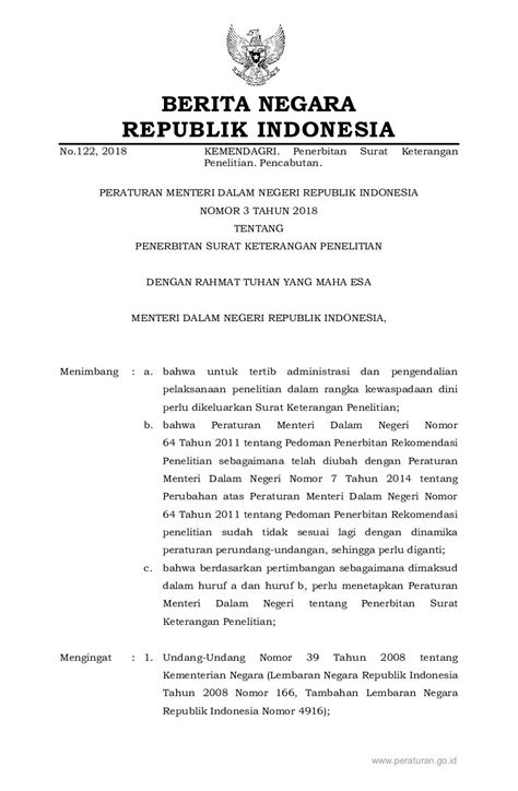 Peraturan Menteri Dalam Negeri No Tahun Tentang Penerbitan Surat