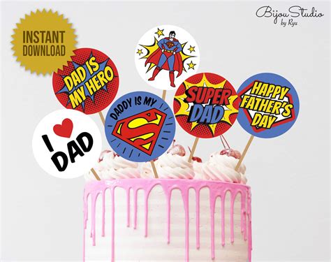 Printable Super Dad Cake Topper Happy Fathers Day Topper 2 Round