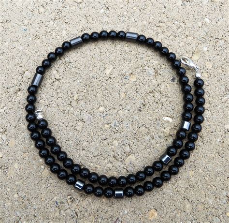 Black Onyx And Hematite Mm Beaded Necklace Boho Goes With Etsy