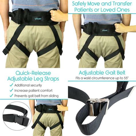 Vive Transfer Belt With Leg Loops Medical Nursing Safety Gait Assist