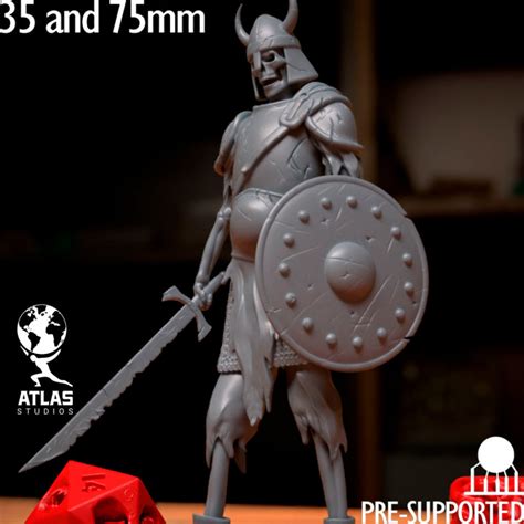 3D Printable Draugr Undead Skeleton Fighter Warrior Sword And Shield By