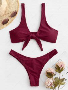 Scrunch Butt Knotted Thong Bikini In BURGUNDY ZAFUL 2024