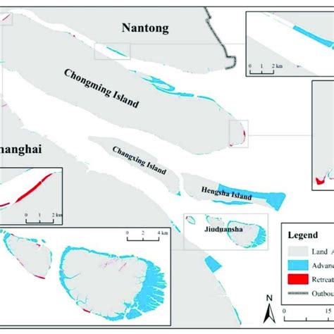 Yangtze River Estuary coastline change from 2013 to 2018: (a) typical ...