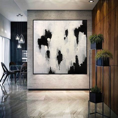 Large Canvas Wall Art, Black and White Painting on Canvas, Original Oil ...