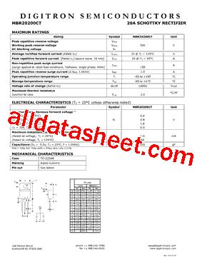 MBR20200CT Datasheet PDF Digitron Semiconductors