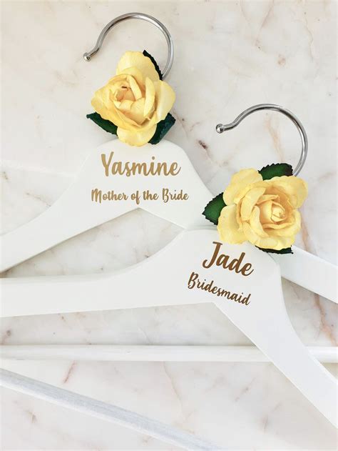 New Yellow Rose Personalised Wedding Hangers Bridal Party Gift Maid Of