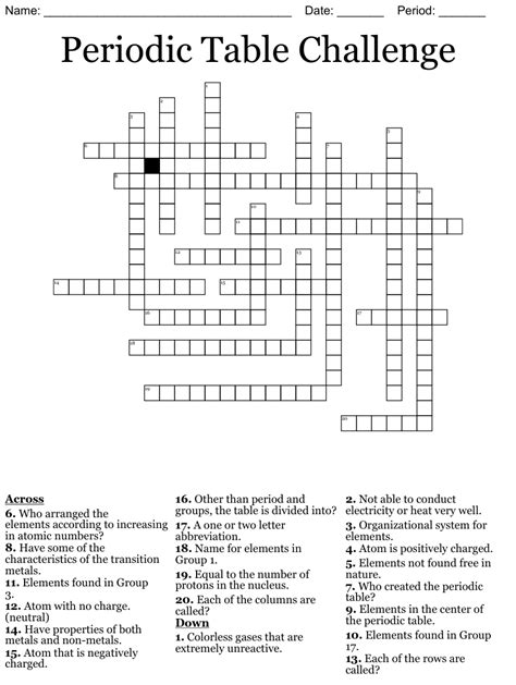 Periodic Table Challenge Crossword Wordmint