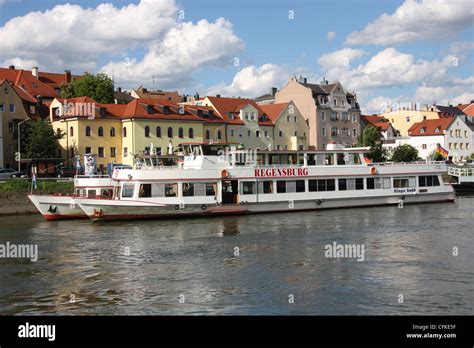 The Regensburg river cruise boat moored on the Danube River at ...