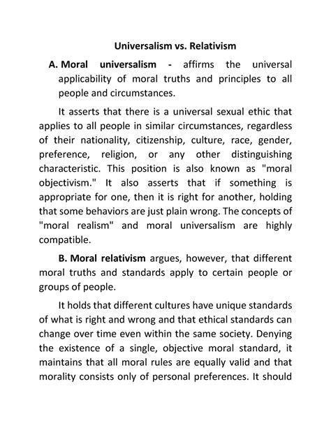 Universalism Vs Relativism Universalism Vs Relativism A Moral