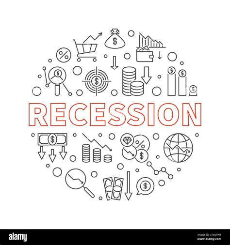 Recession Vector Concept Round Thin Line Minimal Banner Economic Crisis Illustration Stock