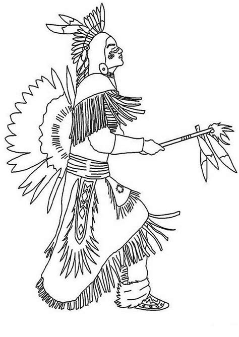 Native American Doing Pow Wow Dance Coloring Page Kids Play Color