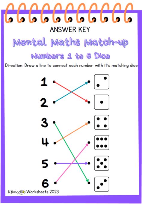 Mental Maths Match Up Numbers 1 To 6 Dice Australian Teachers Marketplace