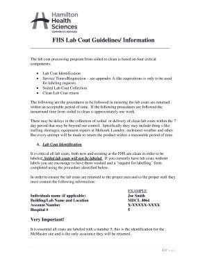 Fillable Online Biosafety Mcmaster Fhs Lab Coat Guidelines Information