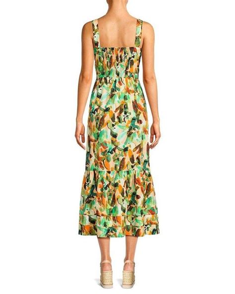 Marie Oliver Yara Abstract Button Front Midi Dress In Yellow Lyst