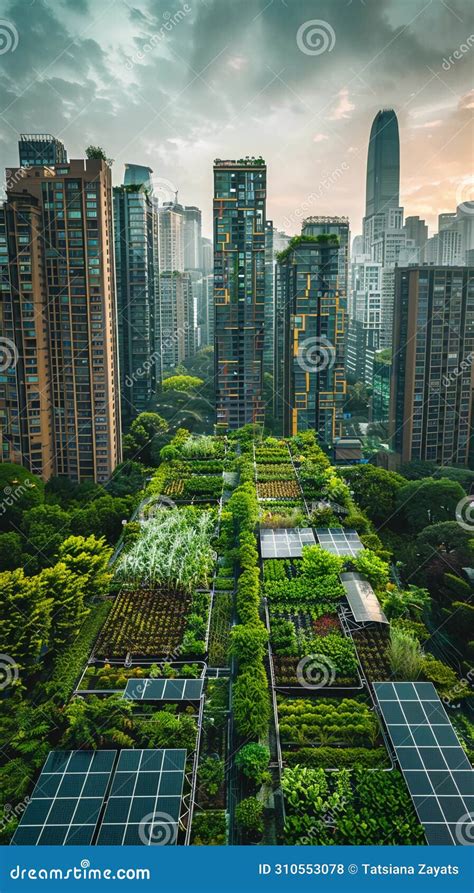 Garden On A Rooftop Integrated Solar Panels Luxuriant Green Amidst