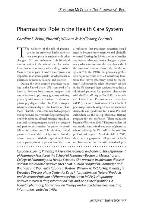 Pdf Pharmacists Role In The Healthcare System