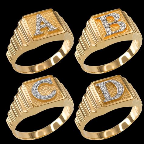 Yellow Gold A Z Diamond Letter Initial Square Ring