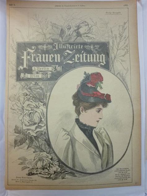 Orig kolorierter Holzstich Hüte Titelblatt der Illustrirte Frauen