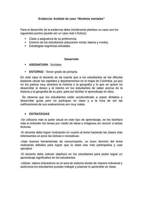 Analisis De Caso Modelos Mentales Evidencia An Lisis De