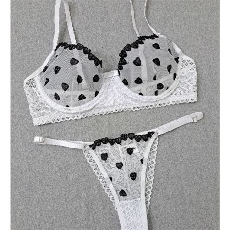 Conjunto Lingerie Sutiã Meia Taça Tule Bordado e Tanga Fio Shopee Brasil