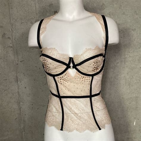 Victorias Secret Nude Lace Sequin Black Lined Sheer Gem