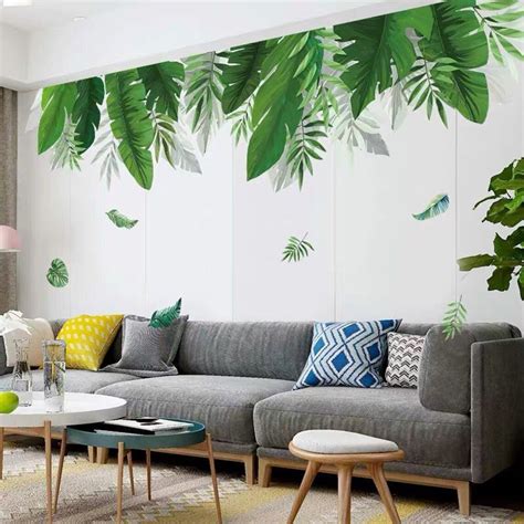 Large Leaf Wall Decals Green Plant Removable Leaves Wallpaper Etsy