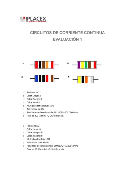 Evaluacion Corriente Continua Circuitos De Corriente Continua