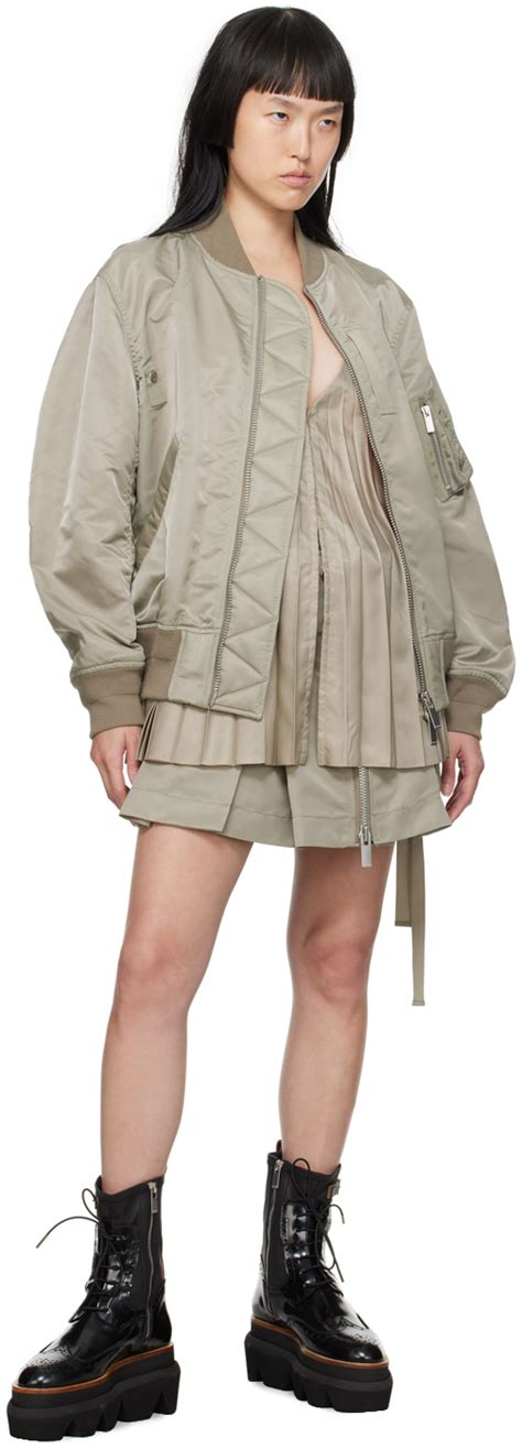 Sacai Khaki Pleated Bomber Jacket Sacai