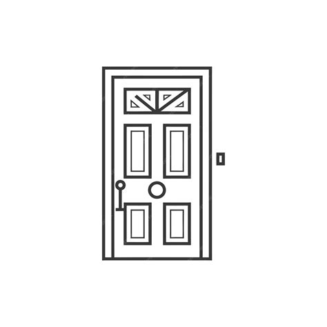 Line Drawing of a Front Door with a Handle a Peephole and a Window