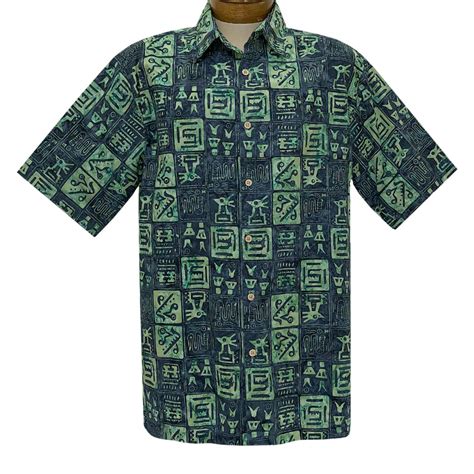 Men S Basic Options Batik Short Sleeve Cotton Shirt 62147 5 Blue Sage