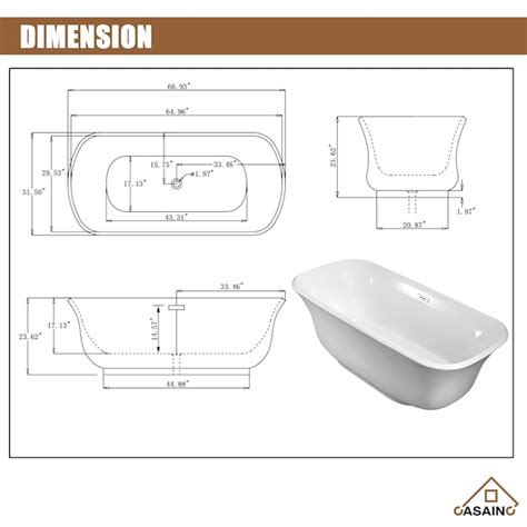 Casainc 315 In X 67 In White Acrylic Oval Freestanding Soaking Bathtub