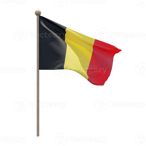 Belgium 3d illustration flag on pole. Wood flagpole 11285570 PNG