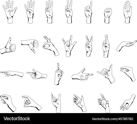 Hand Gestures Outline Set Royalty Free Vector Image