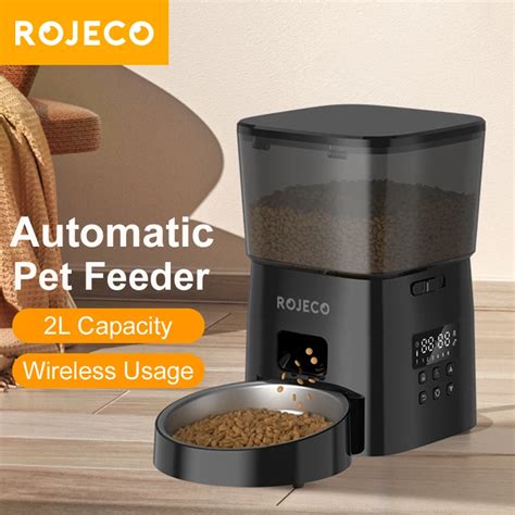 ROJECO Automatic Cat Feeder Pet Smart Cat Food Kibble Dispenser Button