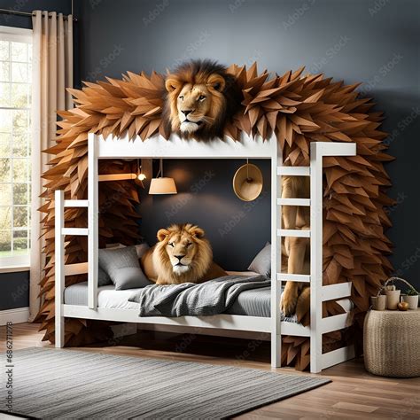 charming bedroom   lion den shaped bunk bed frame   soft