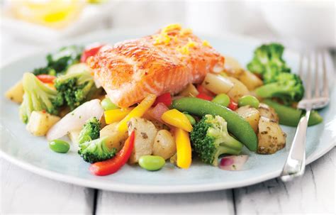 Baked Salmon With Roasted Veges Healthy Food Guide