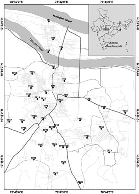 Map of Tiruchirapalli showing the sampling locations | Download ...