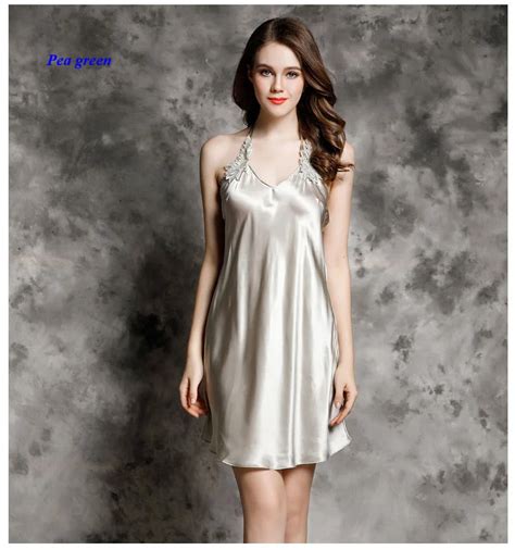 Pure Silk Lady V Neckline Sexy Lace Nightgown 100 Silk Shoulder Strap