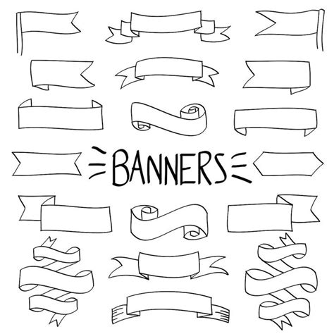 Hand Drawn Banners And Ribbons With The Word Banner On Them In Black