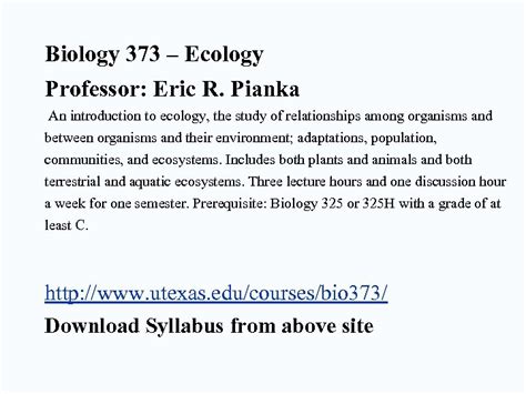 Biology Ecology Professor Eric R Pianka